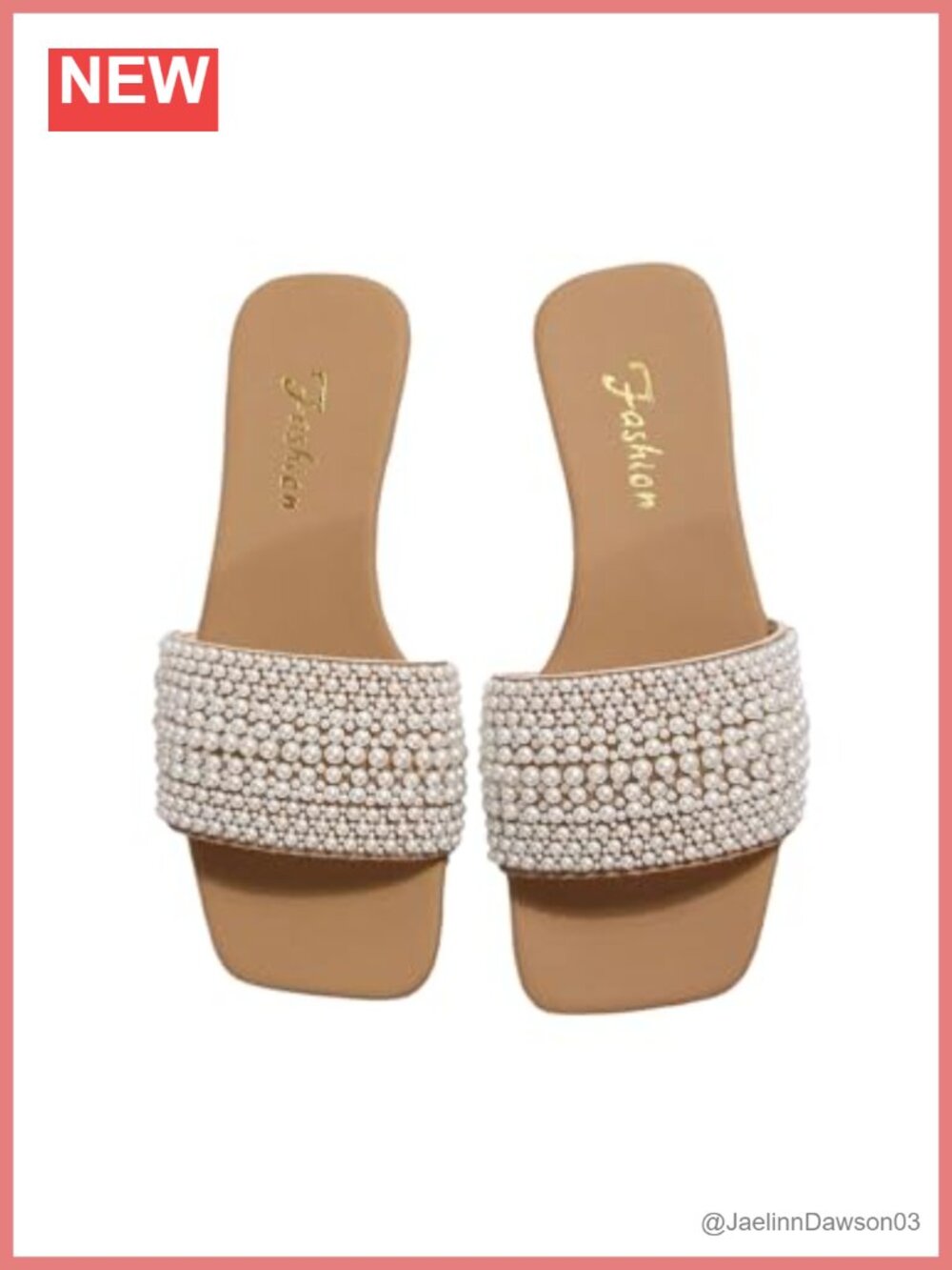 Pearl Square Toe Flat Sandals Slip On Slides Dressy